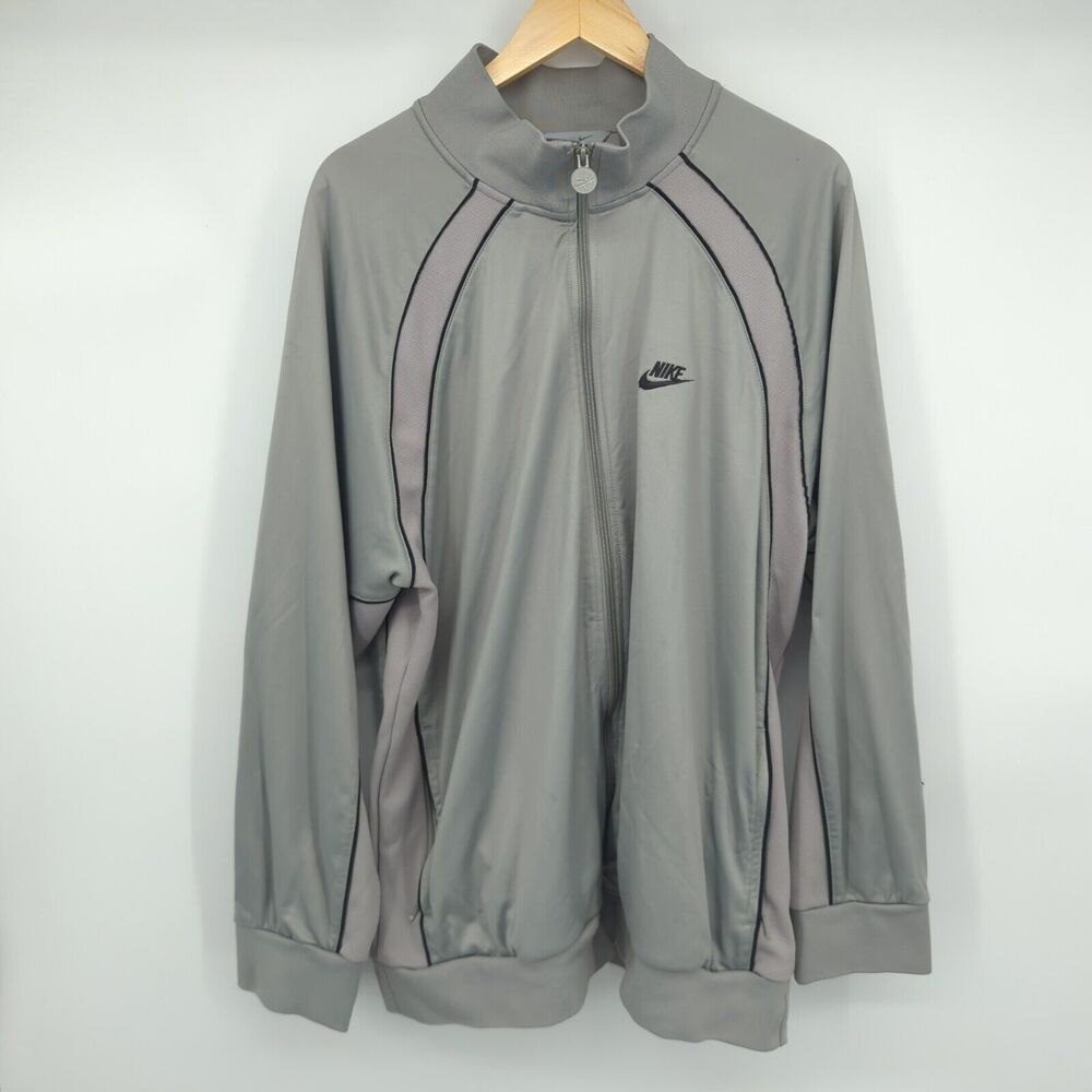 VINTAGE Nike Jacket Men XL Gray Track Zip Up Sport Athletic Logo Gray Tag Y2K